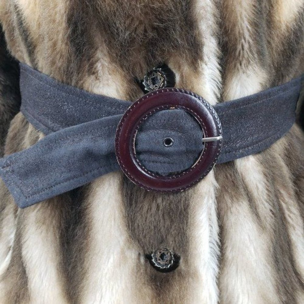 OTTA FIR Vintage Faux Fur Coat 50's 60's Retro Textured Belted Small EUC - Picture 5 of 15